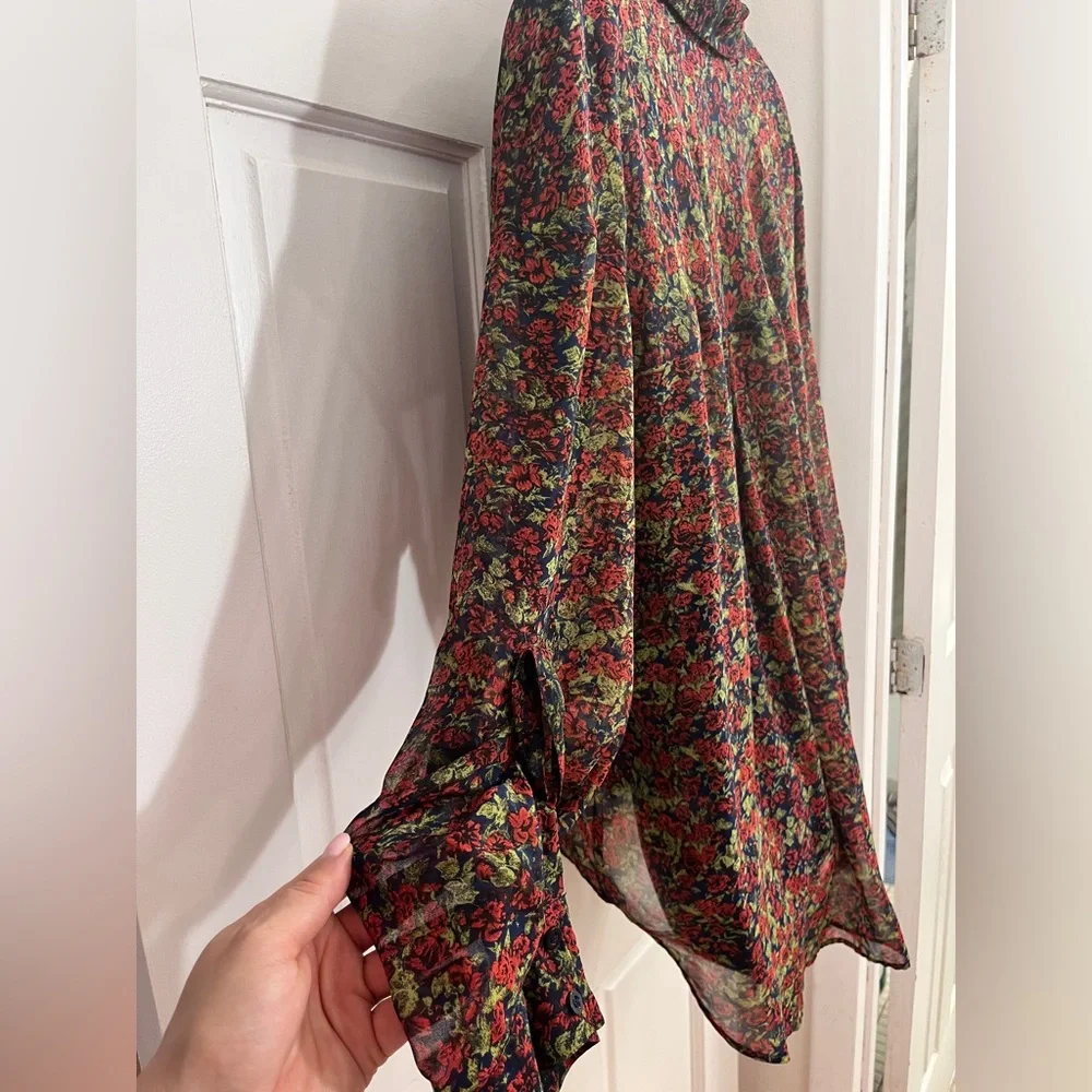 Free People Sheer button down floral shirt sz L - Picture 12 of 12